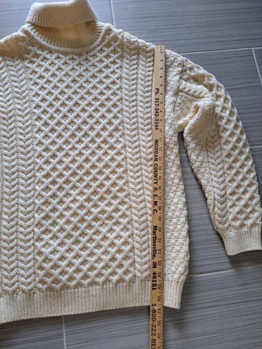 Aran Sweater Market XL Ireland Cream Cable Knit Turtleneck Sweater Merino Wool - Picture 10 of 11